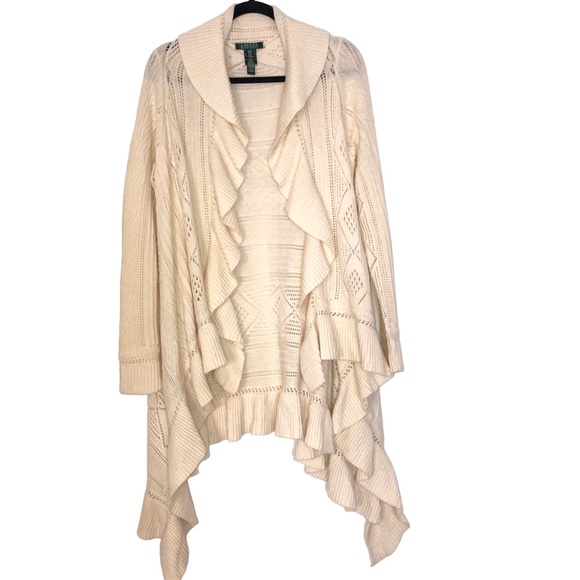 LAUREN RALPH Lauren Cascade Waterfall Hi-Low Lambswool Angora Cardigan Sweater - Picture 1 of 9